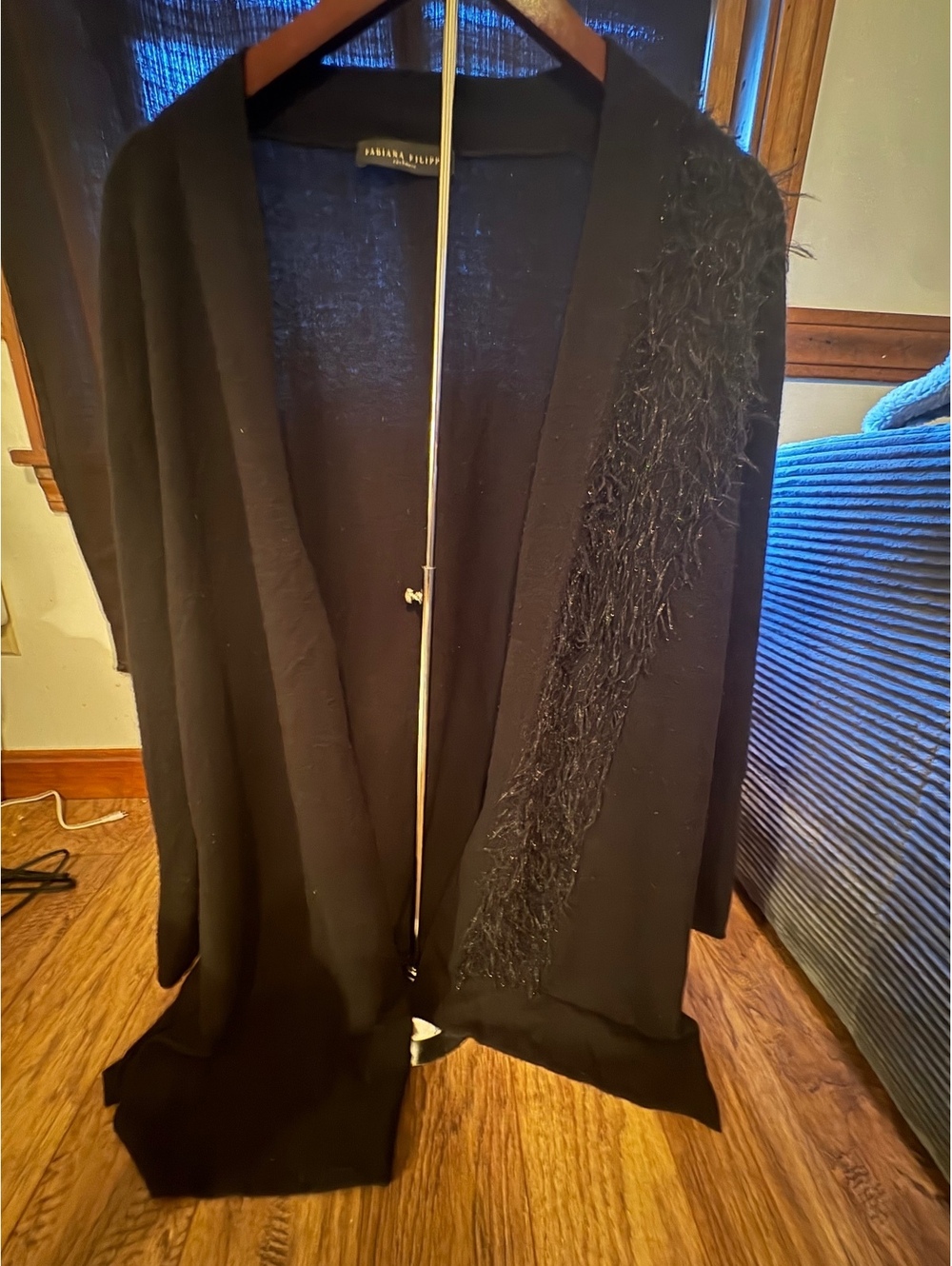 Fabiana Filippi 100% Cashmere Long Cardigan Black Fringe Detail Italy Sz L